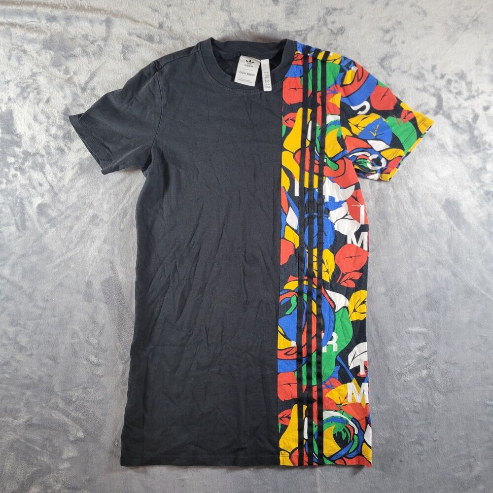 Adidas Rich Mnisi Shirt‎ Dress Womens XS Black Floral Striped